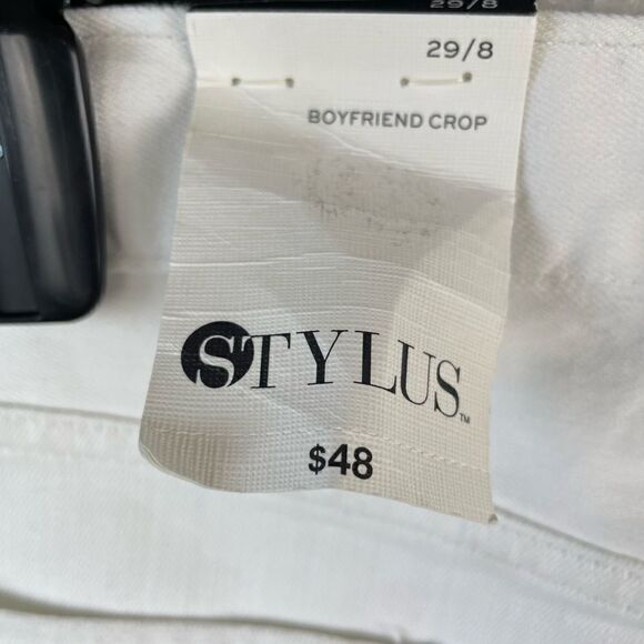NWT Stylus White Distressed Boyfriend Cropped Pants Size 29/8 - Picture 7 of 7